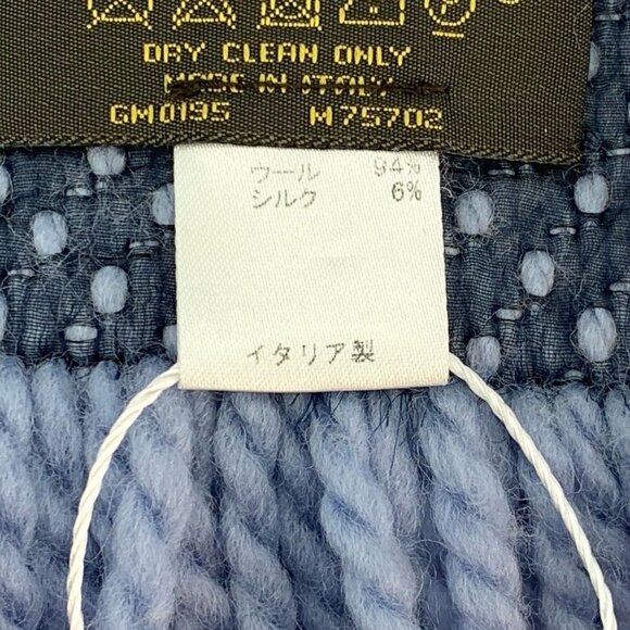 LOUIS VUITTON Monogram Wool & Silk Blend Scarf With Fringe In Light Blue & Navy - Picture 3 of 9